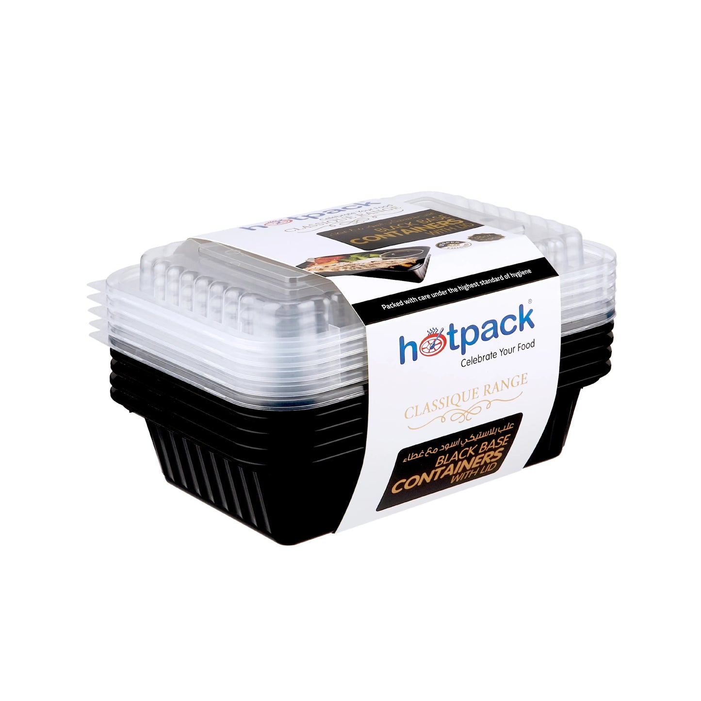 HOTPACK CONTENEDOR RECTANGULAR NEGRO PP MICROONDABLE + TAPAS 38 OZ 5PCS