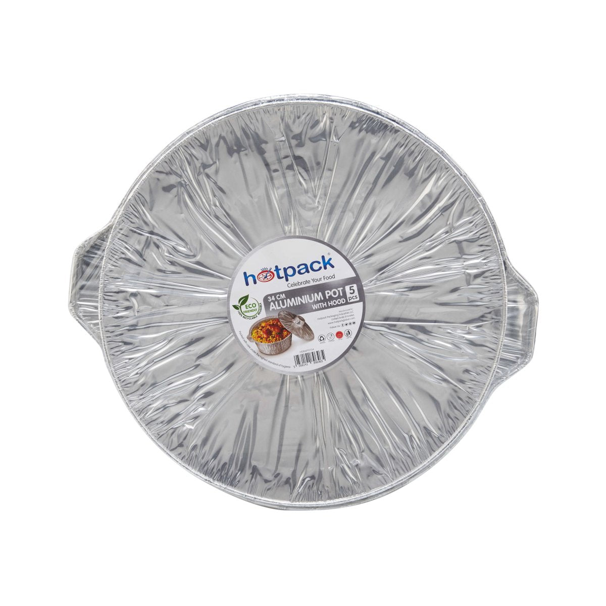 HOTPACK OLLA DE ALUMINIO PLATEADA GRANDE 34CM + TAPA 5PCS