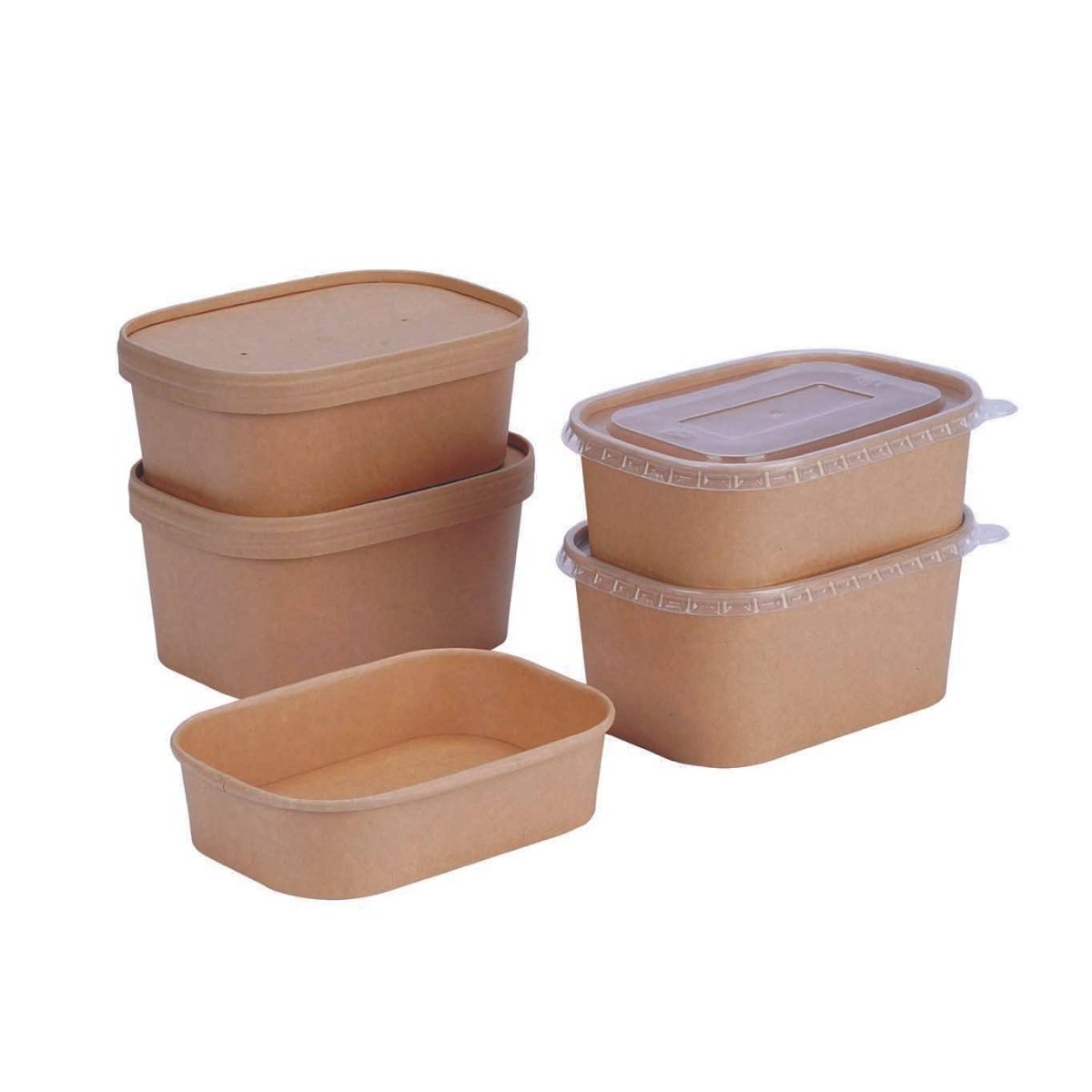 HOTPACK CONTENEDOR RECTANGULAR DE KRAFT 500ML + TAPAS PP 5SETS