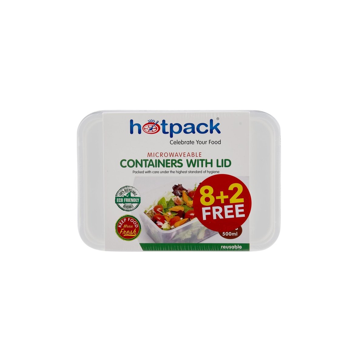 CONTENEDOR RECTANGULAR PARA MICROONDAS + TAPAS 500ML 8+2 GRATIS