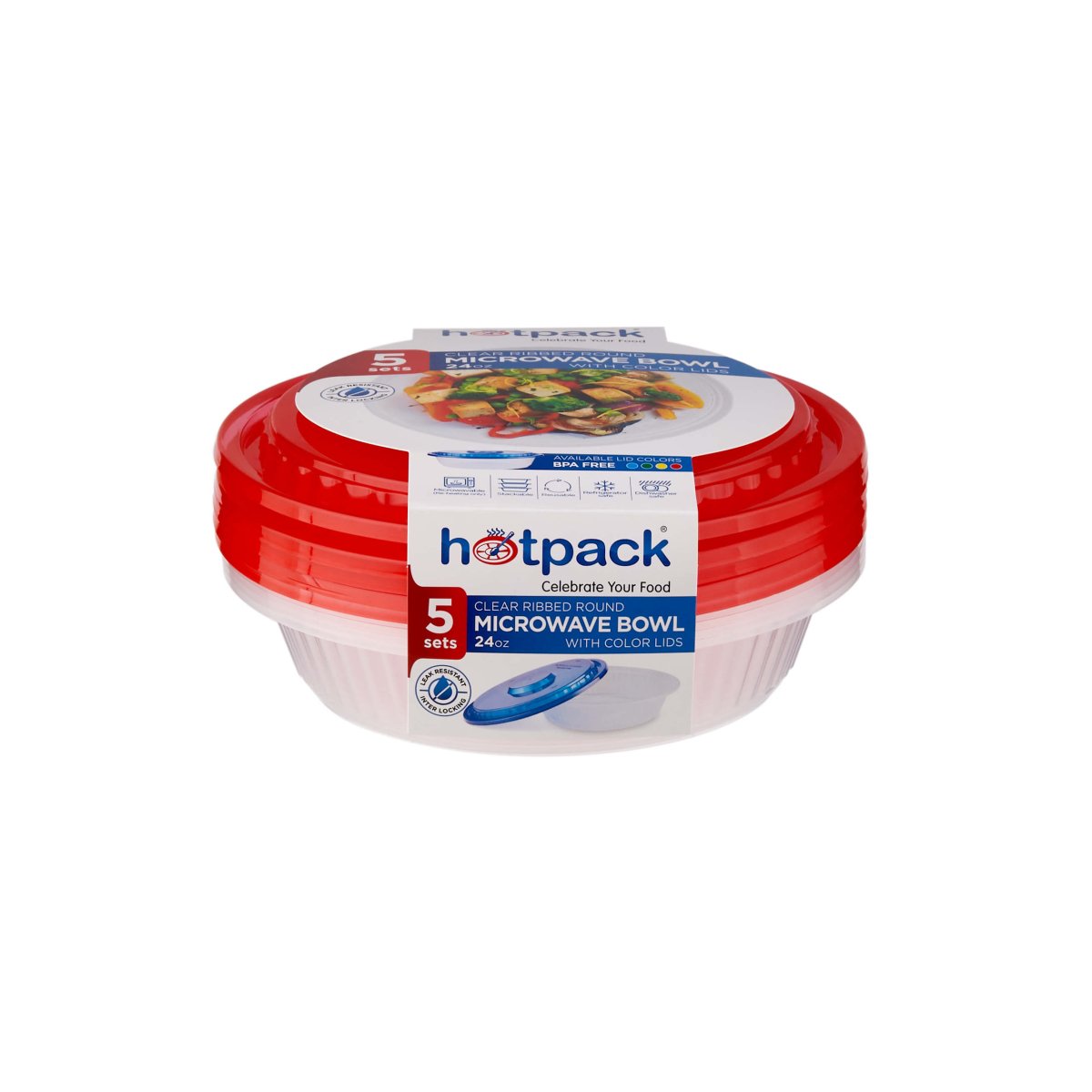 CONTENEDOR TRANSPARENTE REDONDO ACANALADO 24OZ+TAPAS TRANSPARENTES 5PCS