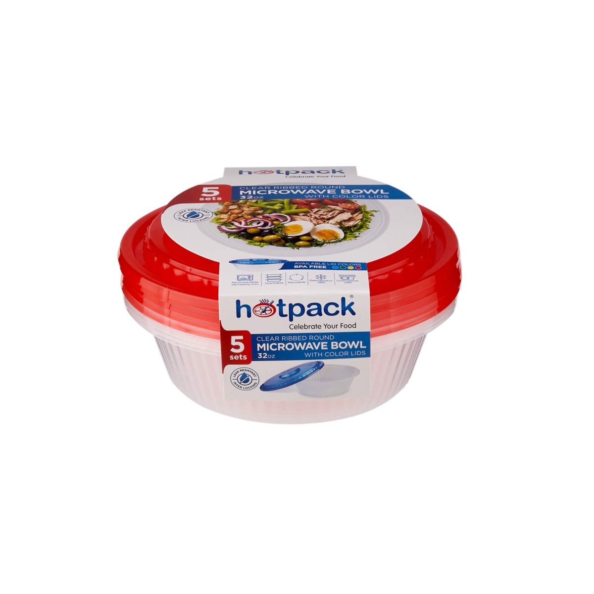 CONTENEDOR TRANSPARENTE REDONDO ACANALADO 32OZ+TAPAS TRANSPARENTES 5PCS