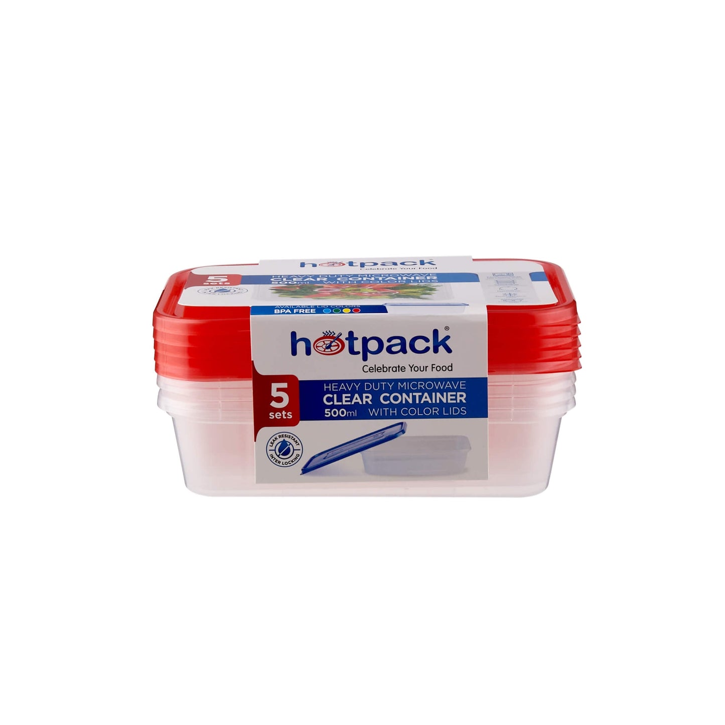 CONTENEDOR RECTANGULAR MICROONDAS 500CC+TAPAS 5PCS