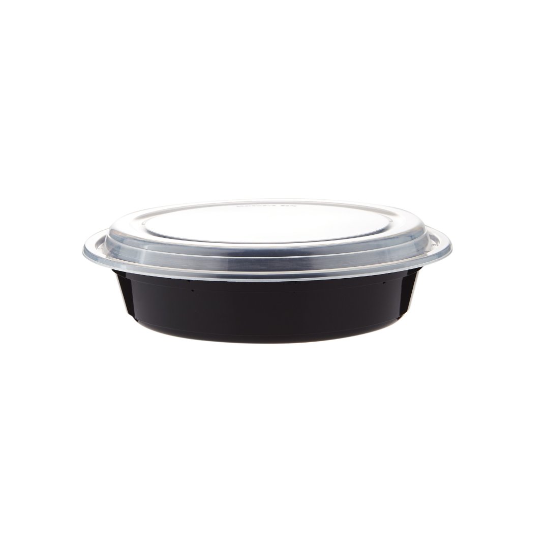 CONTENEDOR REDONDO PP BASE NEGRA PARA MICROONDAS+TAPAS 48OZ 5PCS