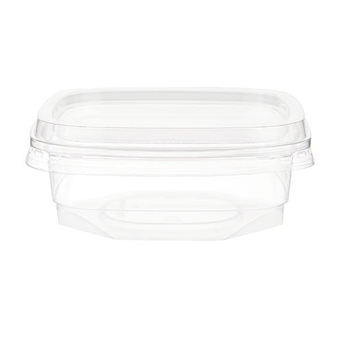 CONTENEDOR CUADRADO DELI 8OZ PET+TAPAS PLANAS 10PCS